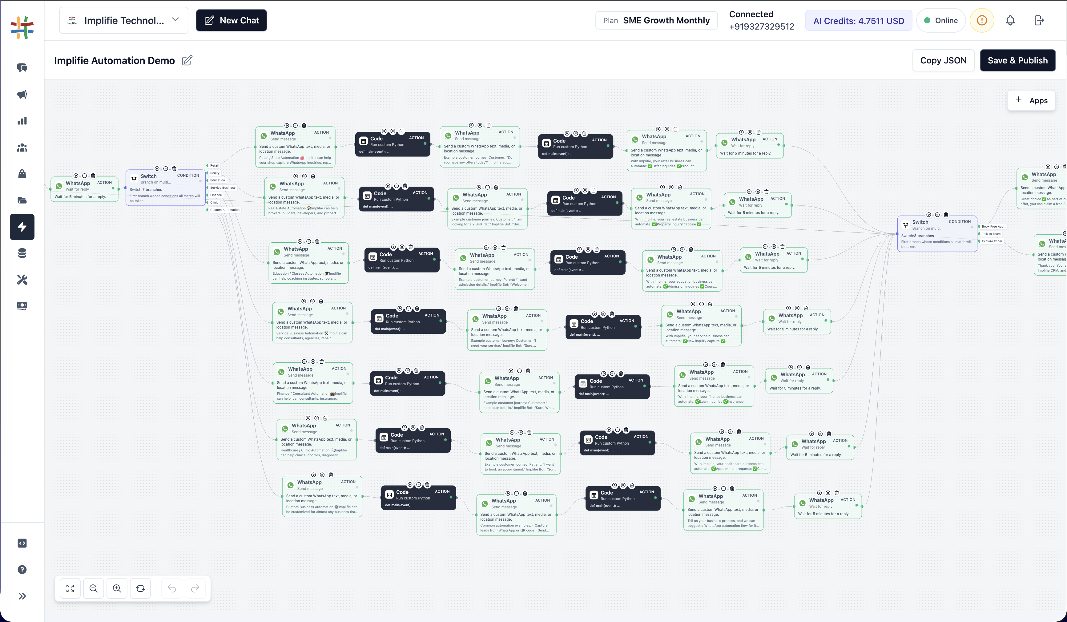 Implifie automation builder using WhatsApp form responses to trigger follow-up workflows